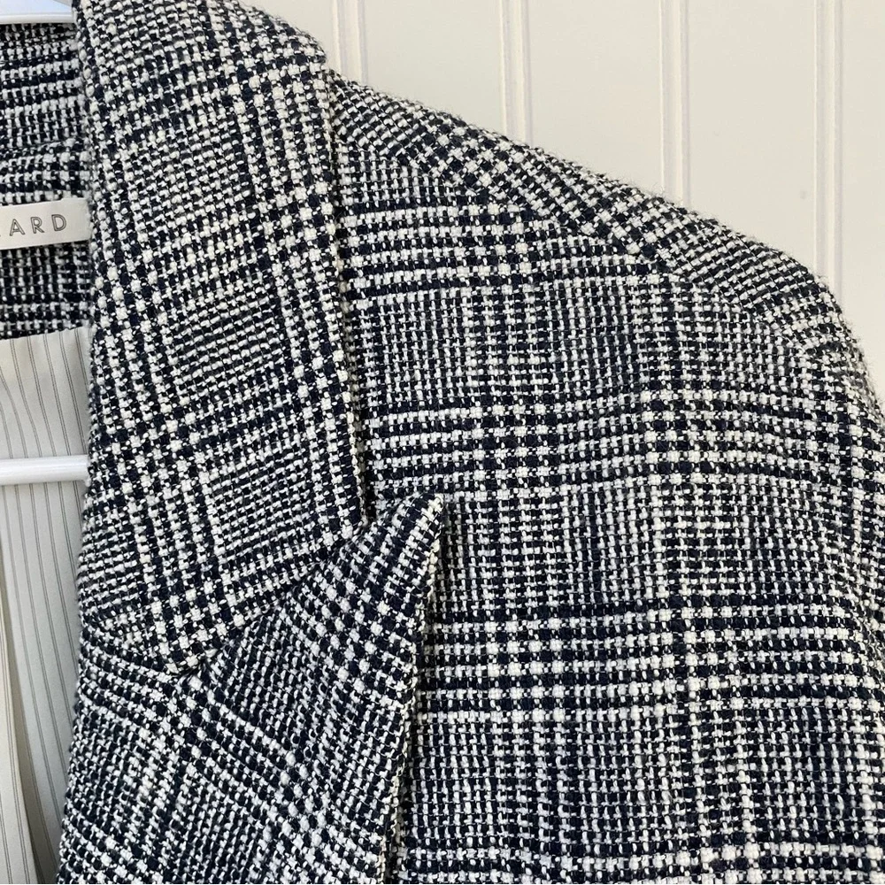Veronica Beard Fiona Plaid Check Tweed Coat Size Medium Blue Multi